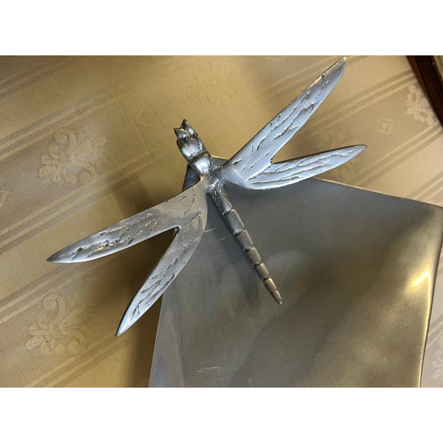 Vintage Silver Rectangular Tray With Dragonfly For Sale - Image 4 of 6