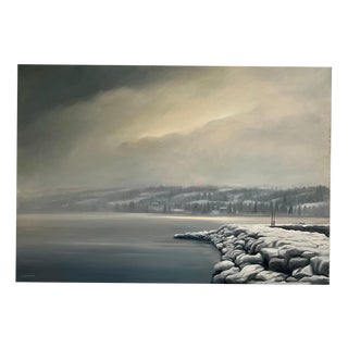 Claude Sauthier, Hillside of Cologny in the Fog, Oil on Wood, 1970s For Sale