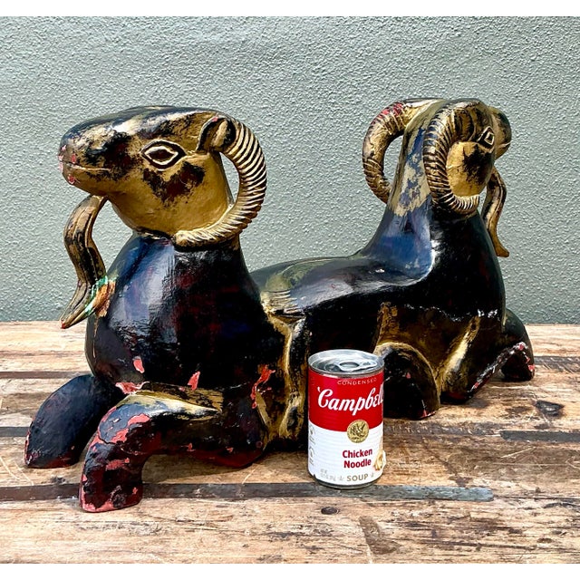 Vintage Egyptian Gilt Tipped Rams Head Sculpture For Sale - Image 9 of 12
