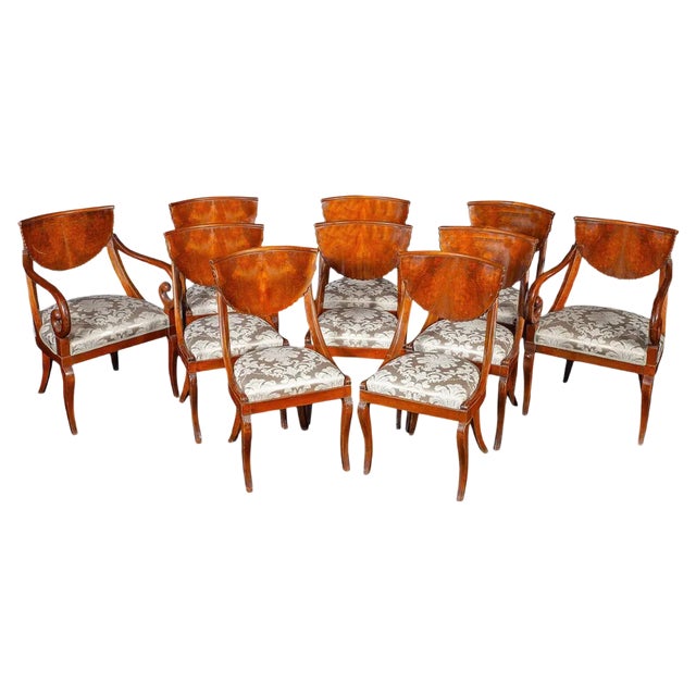 Italian Dining Chairs with Armchairs, 1790s, Set of 10 For Sale