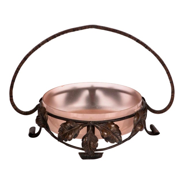 French Art Deco Glass & Wrought Iron Centerpiece Bowl For Sale