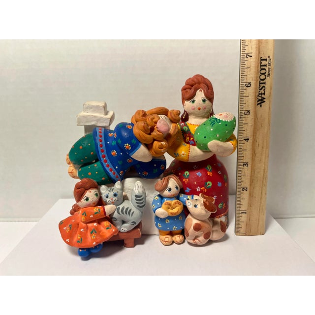 Sculpture Materials Vintage Ussr Dymkovo Colorful Folk Art Pottery Clay Figurine Signed "Rogova" For Sale - Image 7 of 9