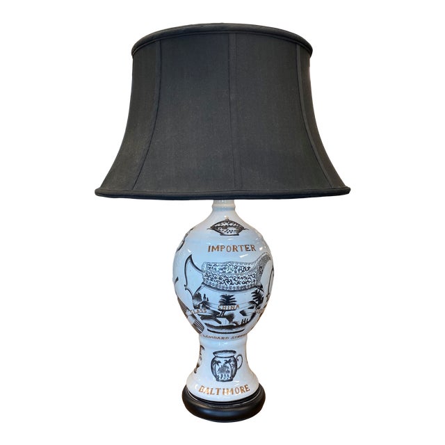 1840's C Levering Importer Hand-Painted Baltimore Advertising Lamp For Sale