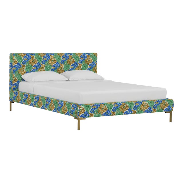 Norah Platform Bed in Blue Citrine Loiret, Full/Double For Sale
