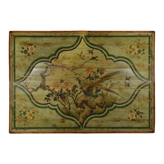 Antique Chinese Painted Bed Canopy With Peonies & Pheasants, 19th Century For Sale