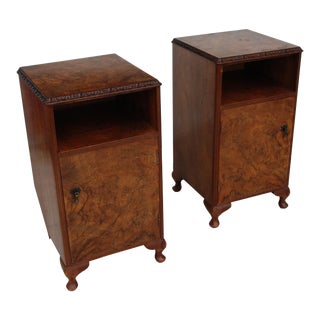 European Walnut & Burlwood Nightstands - A Pair For Sale