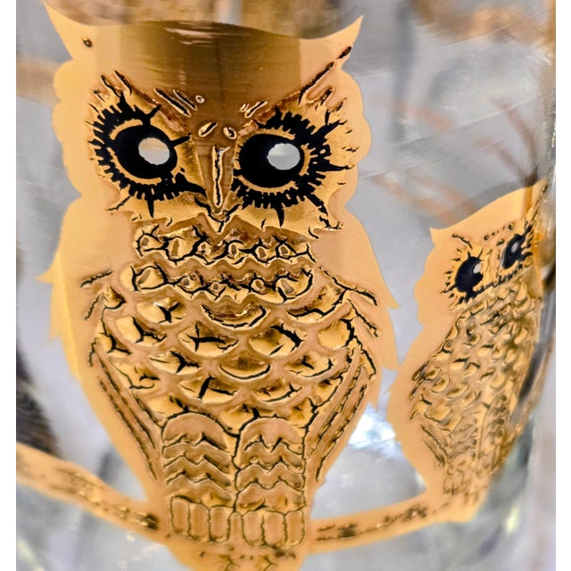 Mid-Century Modern Vintage Hollywood Regency Culver Ltd. Set of 6 22k Gold Owl Highball Glasses - Set of 6 For Sale - Image 3 of 8