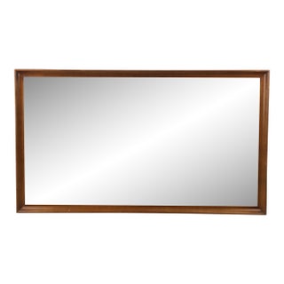 Mid Century Modern Long Rectangular Wall Mirror With Walnut Frame For Sale