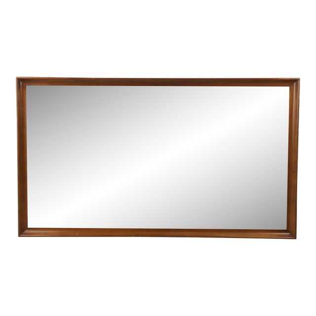 Mid Century Modern Long Rectangular Wall Mirror With Walnut Frame For Sale