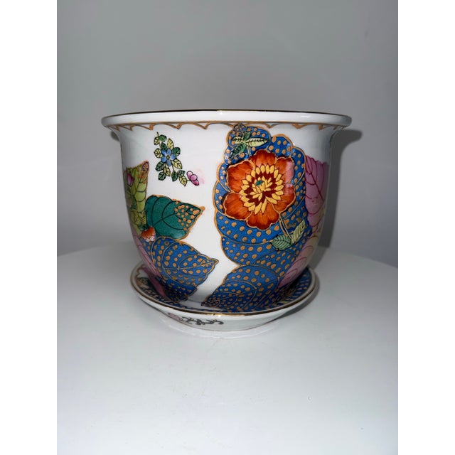 Chinoiserie 1980s Tobacco Leaf Planter and Saucer For Sale - Image 3 of 12
