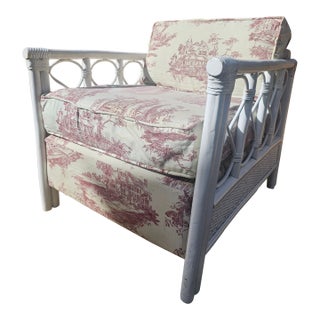 White Wicker and Rattan Henry Link Style Club Chair For Sale
