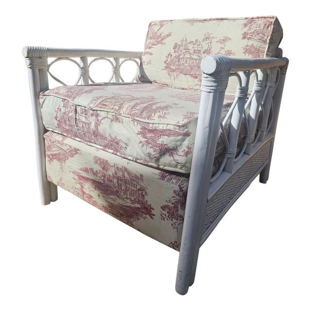 White Wicker and Rattan Henry Link Style Club Chair For Sale