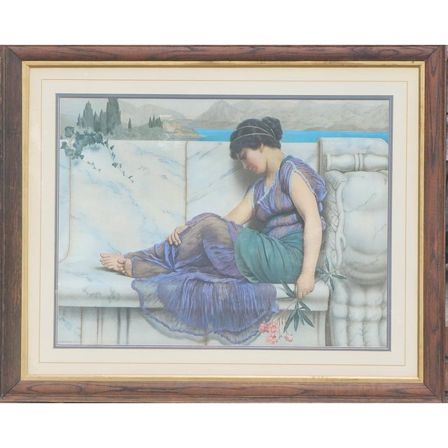 Vintage Godward “Summer Idleness / Day Dreams” Framed Print — 38" × 30¾" Oak Frame For Sale - Image 12 of 12
