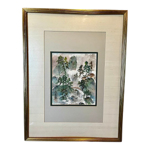 Vintage Mid-Century Asian Mountain Landscape Painting by C. Fung Miller - Gold Framed