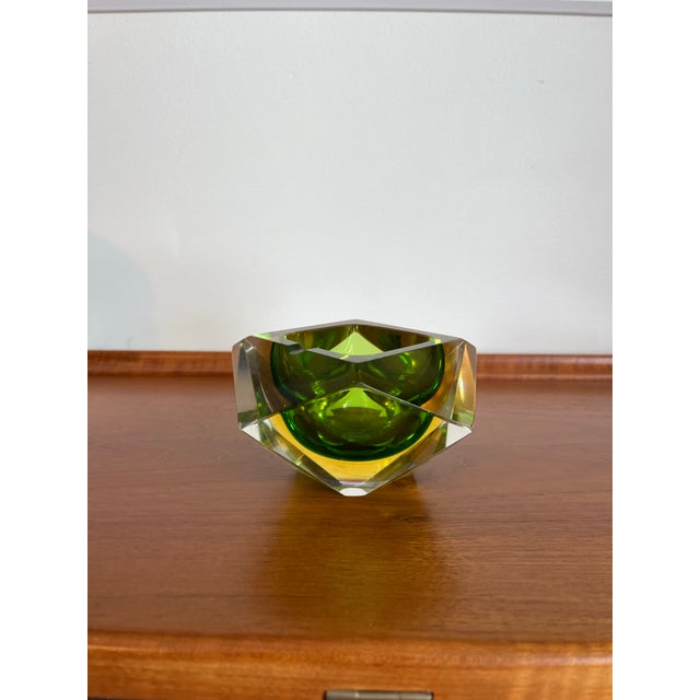 Glass Vintage Mandruzzato Murano Green & Amber Sommerso Faceted Glass Ashtray For Sale - Image 7 of 10