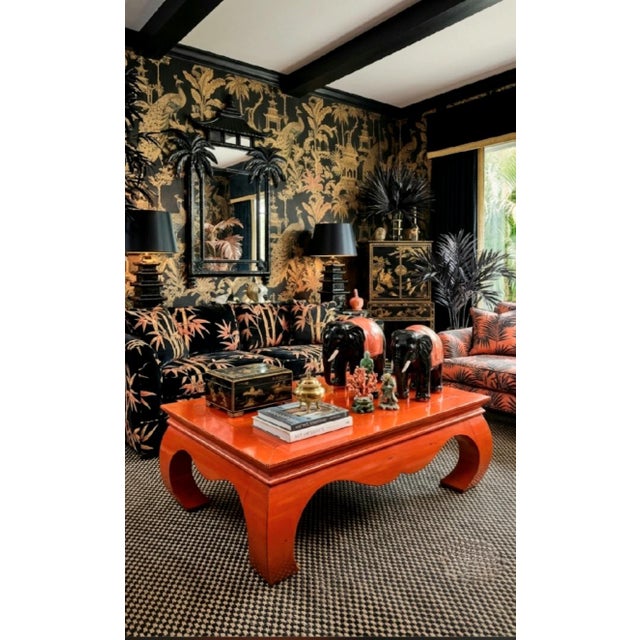 ​Vintage Large Ming Style Vermilion Red Chow Leg Chinoiserie Coffee Table For Sale - Image 12 of 12
