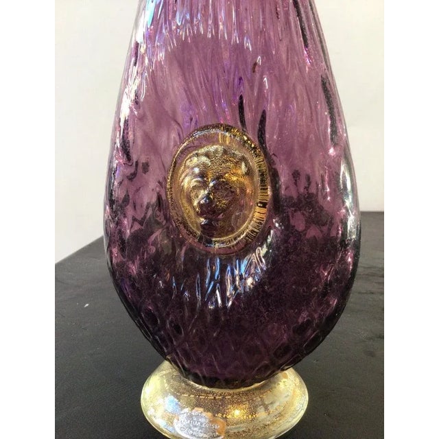 Neoclassical 1950s Purple Murano Vase with Lions Head For Sale - Image 3 of 13