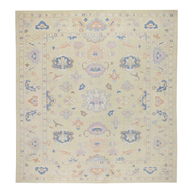 Handmade Modern Turkish Oushak Rug 12'2" X 13'4" For Sale