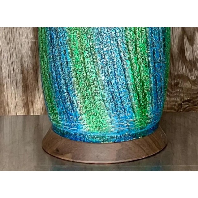 Cerulean Vintage Midcentury Textured Stripe Table Lamp For Sale - Image 8 of 12
