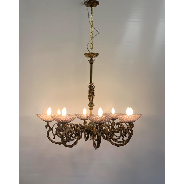 Vintage Murano Glass Chandelier in Bronze and Brass from Seguso, 1950s For Sale - Image 9 of 10
