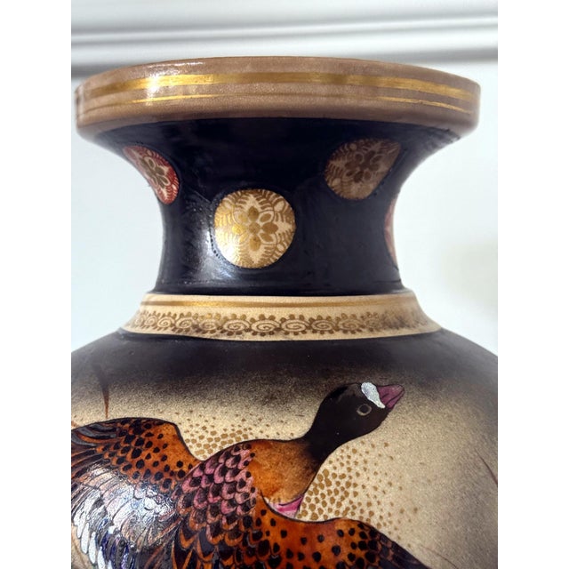 Large Japanese Ceramic Vase with Flying Autunm Geese by Kinkozan Studio For Sale - Image 9 of 17