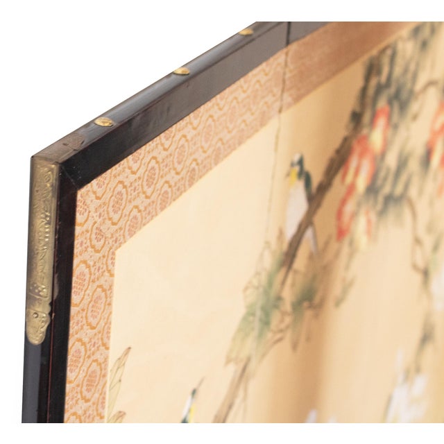 C. 1970s Maitland Smith, Painted Folding Screen "Magnolia and Sparrows" For Sale - Image 15 of 18