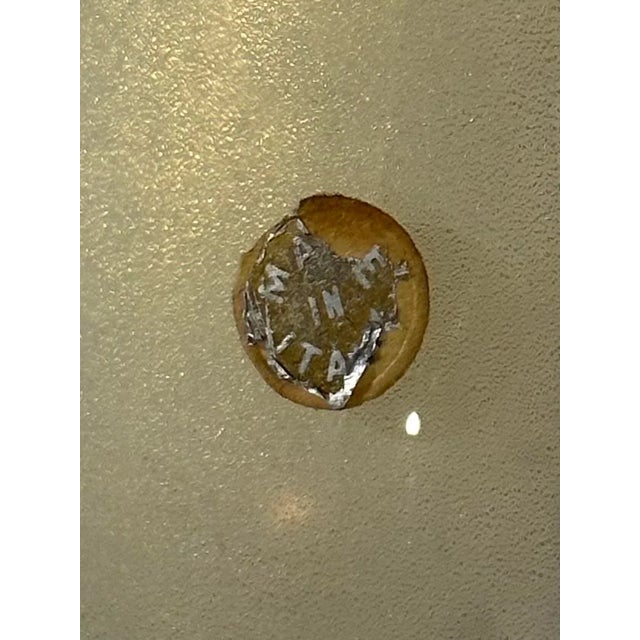 1940s Early Murano Aventurine Filled Hand Blown Glass With Brass Flower Pedal Lamps With Original Foil Tag, a Pair For Sale In Miami - Image 6 of 12