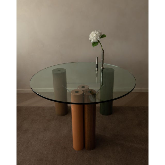 Vintage Glass Dining Table with Enamel Column Base from Saporiti Italia, 1980s For Sale - Image 6 of 18