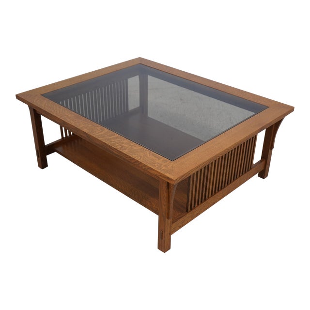 Stickley Glass Top Mission Oak Coffee Table For Sale