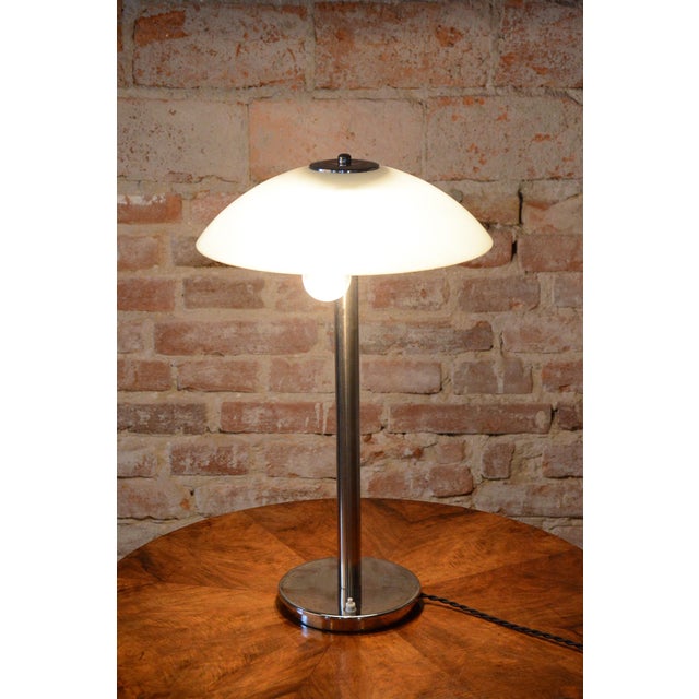 Silver Bauhaus Table Lamp in Chrome, Steel, and Opaline Glass, Czech, 1930s For Sale - Image 8 of 10