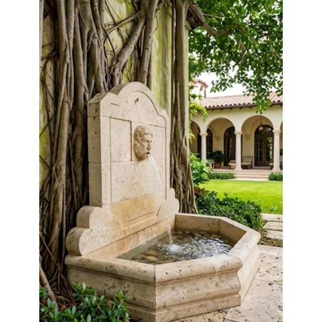 Vintage Neoclassical Cast Stone Wall Fountain With Carved Bacchus Spout For Sale - Image 9 of 9