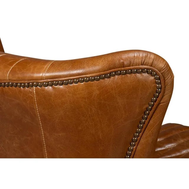 Animal Skin Classic Brown Leather Chair For Sale - Image 7 of 12