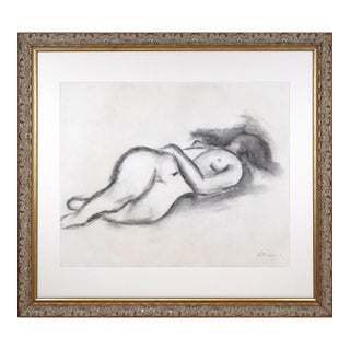 Large Vintage Modernist Female Nude Charcoal Figure Study Drawing C.1985 For Sale
