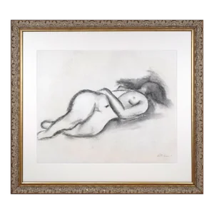 Large Vintage Modernist Female Nude Charcoal Figure Study Drawing C.1985