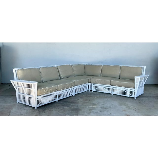 Hollywood Regency Vintage Stick Rattan Sectional Sofa After Bielecky Brothers For Sale - Image 3 of 12