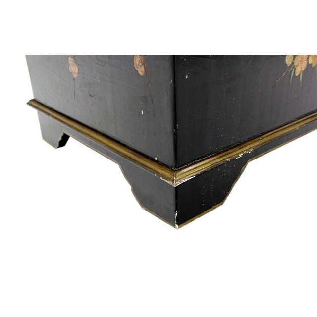Oriental Hand Painted Black Lacquer Bar Trunk Chest Electric Lift Shelf Inside For Sale - Image 9 of 9