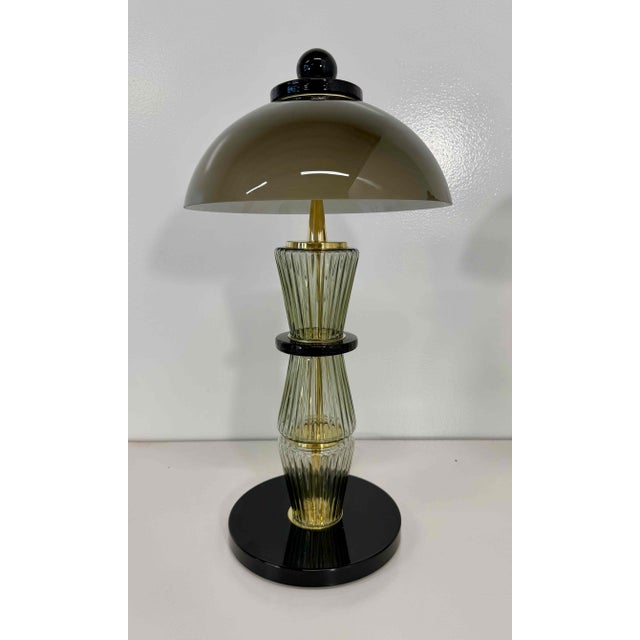 Murano Glass Table Lamps in Smoked Grey and Black Glass and Brass, 2000s, Set of 2 For Sale - Image 13 of 16