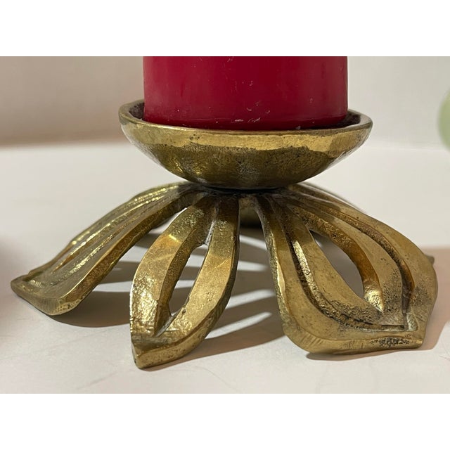 Brutalist Brutalist Brass Flower Candle Holder For Sale - Image 3 of 11