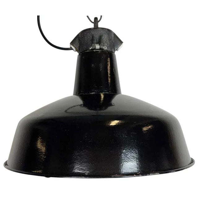 Industrial Black Enamel Factory Lamp with Cast Iron Top from Elektrosvit, 1950s For Sale - Image 18 of 18