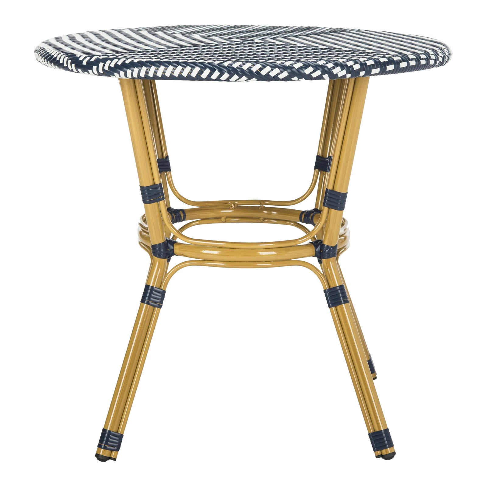 Cameron Rattan Bistro Table in Navy & White | Chairish