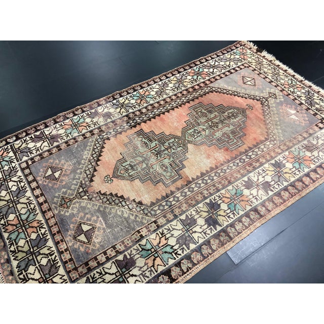 Salmon Vintage Turkish Oushak Faded Orange and Gray Rug For Sale - Image 8 of 11