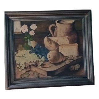 Néant, Still Life with Cheese, Fruit & Pitcher, 1955, Oil on Canvas, Framed For Sale