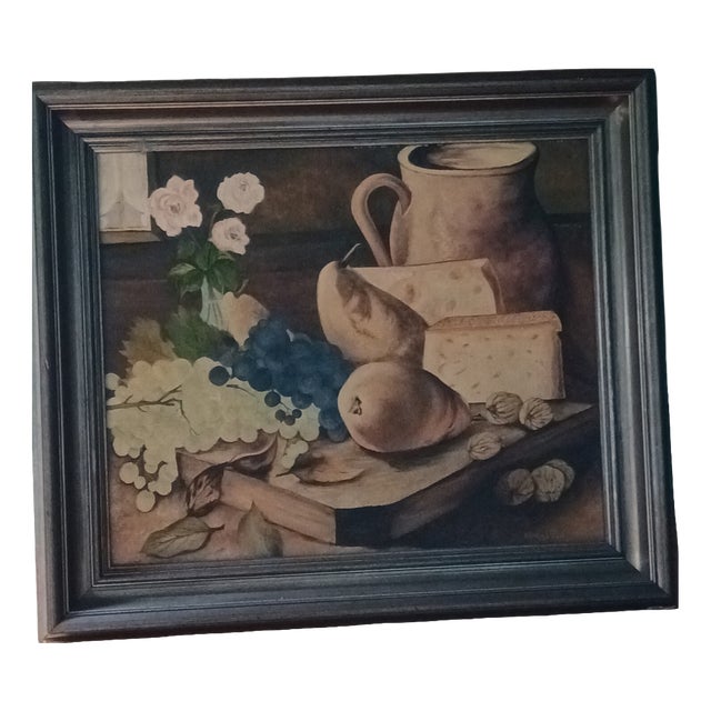 Néant, Still Life with Cheese, Fruit & Pitcher, 1955, Oil on Canvas, Framed For Sale