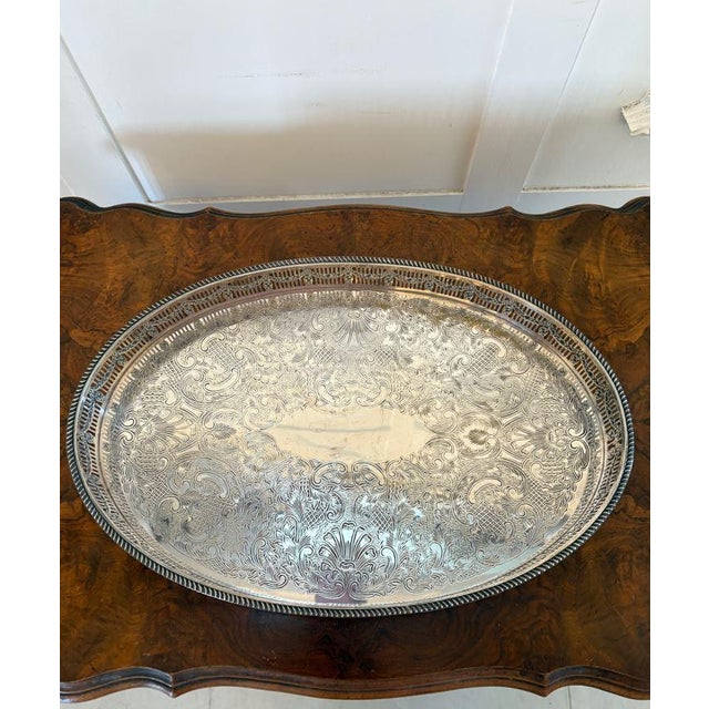 Outstanding quality small antique Edwardian silver plated tea tray having a pretty pierced gallery with swags and boasts...