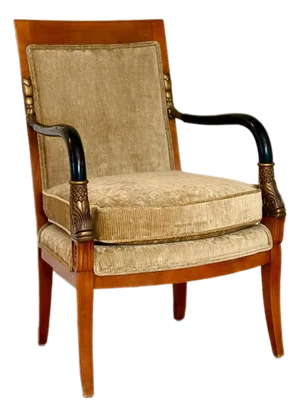 Late 20th Century Neoclassical Style Armchair in Champagne Chenille Velvet With Gilt Fish Motifs