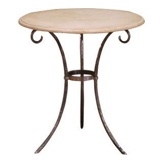 Late 20th Century French Wrought Iron Bistrot Table With Limestone Top For Sale