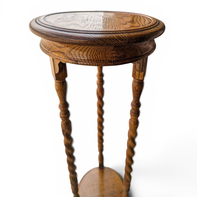 Vintage Solid Oak Barley-Twist Plant Stand For Sale - Image 10 of 16