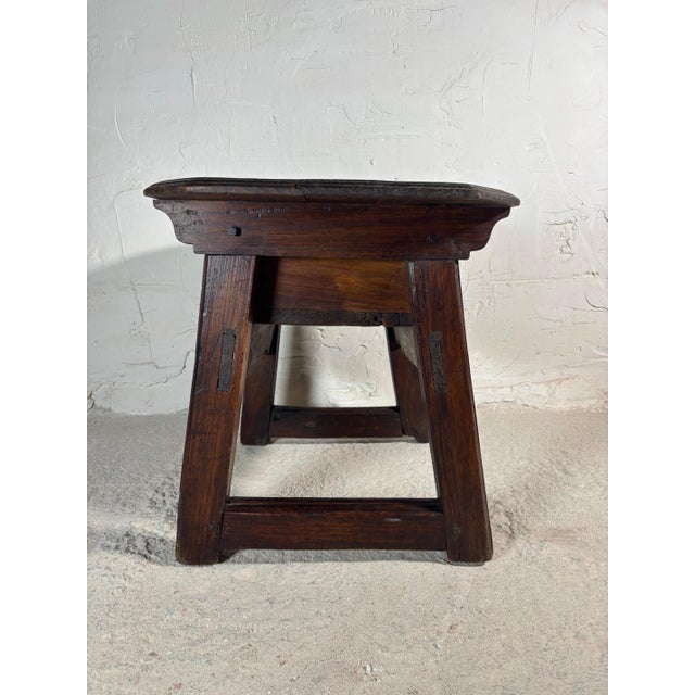 Spanish Castilian Carved Wood Side Table with Iron Hardware, Early 20th Century For Sale - Image 11 of 14