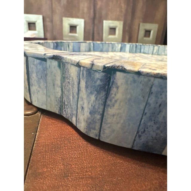 Cyan Design Cyan Design "Mirage" Artisan Bone Inlay Scalloped Mosaic Tray - Large Blue For Sale - Image 4 of 5