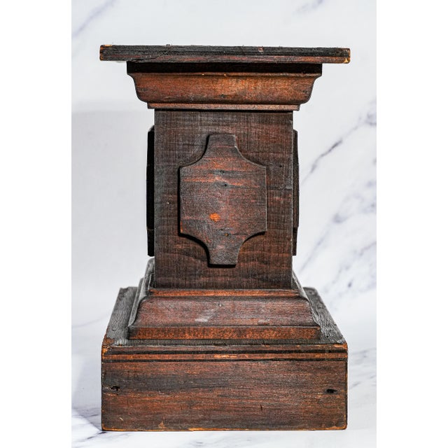 Brown Tiered Architectural Antique Carved Wood Pedestal for Home or Collector Art Statue Display For Sale - Image 8 of 10
